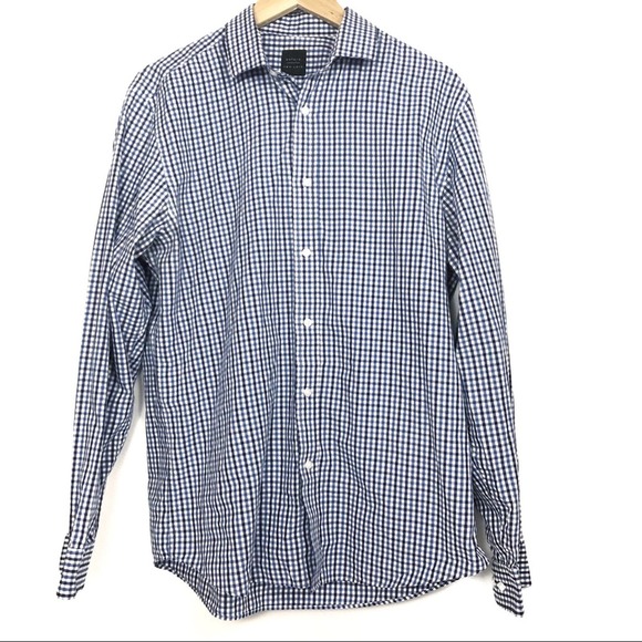 Oxford New York Men’s Button Down Dress Shirt Blue Checkered Pattern Size 34/35 - Picture 1 of 3
